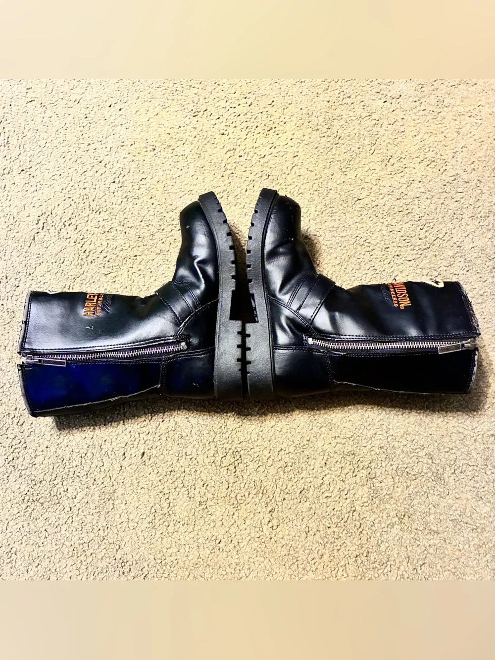 Harley-Davidson Black Motorcycle Riding Boots Youth Size 2 Logo Biker Accents